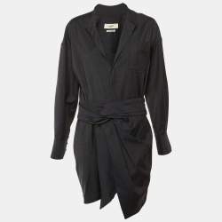 مملوكة مسبقًا Isabel Marant Etoile Navy Blue Patterned Wool Draped Waist Mini Dress L