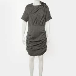 Pre Owned Isabel Marant Etoile Grey Patterned Wool Draped Midi Dress M