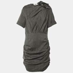 Pre Owned Isabel Marant Etoile Grey Patterned Wool Draped Midi Dress M