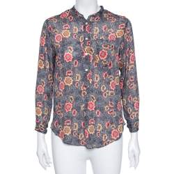 Isabel Marant Etoile Grey Floral Printed Silk Button Front Shirt S