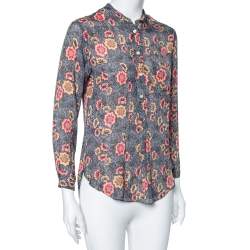Isabel Marant Etoile Grey Floral Printed Silk Button Front Shirt S