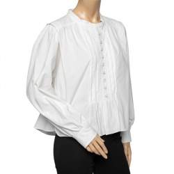 Pre Owned Isabel Marant Etoile White Cotton Pintuck Detailed Okina Blouse M