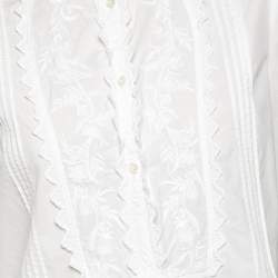 Isabel Marant Etoile White Cotton Pintuck and Ruffle Detailed Okina Blouse M