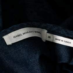 Pre Owned Isabel Marant Etoile Navy Blue Printed Denim Pleated Mini Skirt S