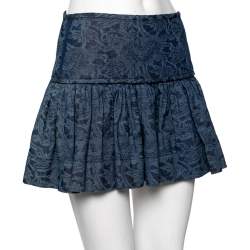 Pre Owned Isabel Marant Etoile Navy Blue Printed Denim Pleated Mini Skirt S