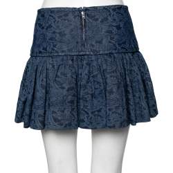 Pre Owned Isabel Marant Etoile Navy Blue Printed Denim Pleated Mini Skirt S