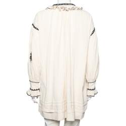Isabel Marant Etoile Off White Embroidered Ruffled Oversized Top S