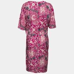 Pre Owned Isabel Marant Etoile Magenta Paisley Print Crepe Ruched Midi Dress L