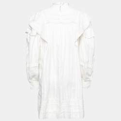 Pre Owned Isabel Marant Etoile Cream Cotton & Lace Ruffled Mini Dress L