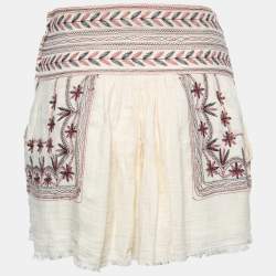 Pre Owned Isabel Marant Etoile Light Cream Cotton Contrast Embroidered Mini Skirt S