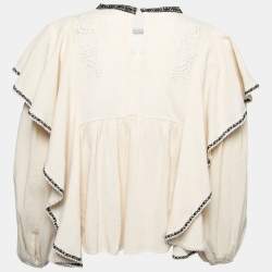 Isabel Marant Etoile Cream Cotton Embroidered Long Sleeve Blouse M
