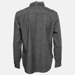 Isabel Marant Etoile Grey Stretch Cotton Ruffle Trimmed Shirt M
