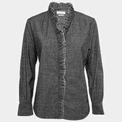 Isabel Marant Etoile Grey Stretch Cotton Ruffle Trimmed Shirt M