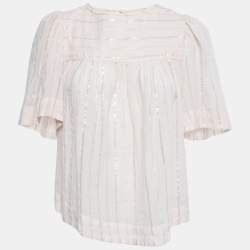 Isabel Marant Etoile Light Pink Lurex Striped Cotton Blouse M