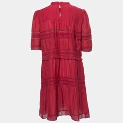 Pre Owned Isabel Marant Etoile Red Cotton Lace Trimmed Mini Dress M
