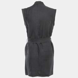 Isabel Marant Etoile Black Grey Linen Belted Sleeveless Mini Dress XS