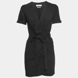 Isabel Marant Etoile Black Linen Blend Wrap On Mini Dress S