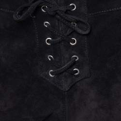 Isabel Marant Etoile Black Leather Suede Tie Detail Shorts S