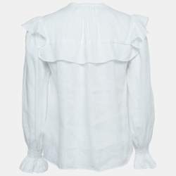 Isabel Marant Etoile White Linen Ruffled Button Front Blouse XS