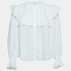 Isabel Marant Etoile White Linen Ruffled Button Front Blouse XS