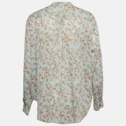 Pre Owned Isabel Marant Etoile Green Floral Print Cotton Band Collar Shirt M