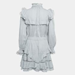 Isabel Marant Etoile Light Grey Linen Ruffled Atedy Top and Skirt Set M/L
