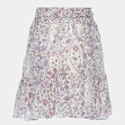 Isabel Marant Etoile Beige Floral Printed Cotton Flared Mini Skirt M