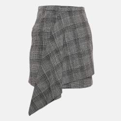 Isabel Marant Black Plaid Pattern Cotton Blend Asymmetric Mini Skirt S