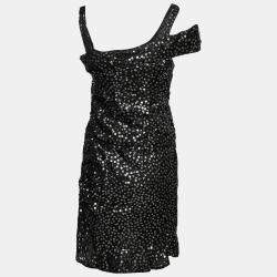 Pre Owned Isabel Marant Black Sequined Silk Asymmetric Sleeve Becky Mini Dress M