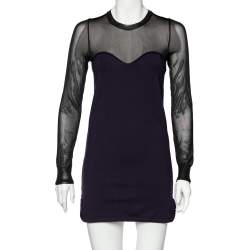 Pre Owned Isabel Marant Purple Wool Blend Sheer Yoke Aglaee Mini Dress M