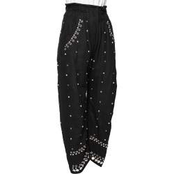 Isabel Marant Black Cotton Canvas Eyelet Studded Eloma Trousers S