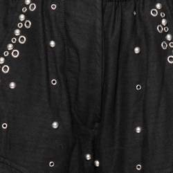 Isabel Marant Black Cotton Canvas Eyelet Studded Eloma Trousers S