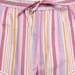 Pre Owned Isabel Marant Pink Striped Cotton Drawstring Detail Shorts M