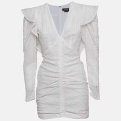 Pre Owned Isabel Marant White Eyelet Cotton Ruched Mini Dress S