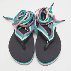 Isabel Marant Multicolor Canvas Tuoni Striped Thong Sandals Size 41