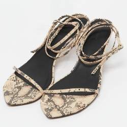 Isabel Marant Beige/Brown Snakeskin Embossed Leather Ankle Wrap Sandals Size 39