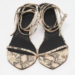 Isabel Marant Beige/Brown Snakeskin Embossed Leather Ankle Wrap Sandals Size 39