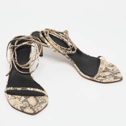 Isabel Marant Beige/Brown Snakeskin Embossed Leather Ankle Wrap Sandals Size 39