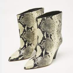 Isabel Marant Black/Beige Snakeskin Embossed Leather Miyako Ankle Boots Size 37