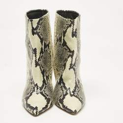 Isabel Marant Black/Beige Snakeskin Embossed Leather Miyako Ankle Boots Size 37