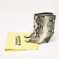 Isabel Marant Black/Beige Snakeskin Embossed Leather Miyako Ankle Boots Size 37