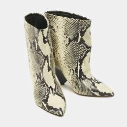 Isabel Marant Black/Beige Snakeskin Embossed Leather Miyako Ankle Boots Size 37