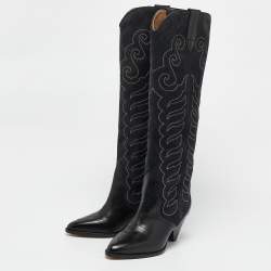 Pre Owned Isabel Marant Black Leather Cowboy Knee Length Boots Size 38