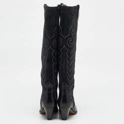 Pre Owned Isabel Marant Black Leather Cowboy Knee Length Boots Size 38