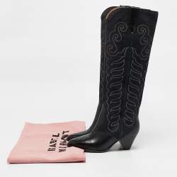 Pre Owned Isabel Marant Black Leather Cowboy Knee Length Boots Size 38