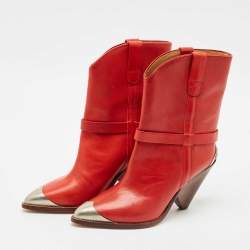 Isabel Marant Red Leather Lamsy Ankle Boots Size 37