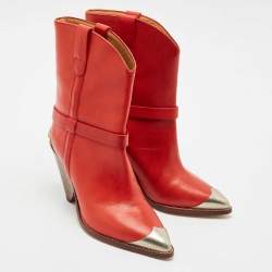 Isabel Marant Red Leather Lamsy Ankle Boots Size 37