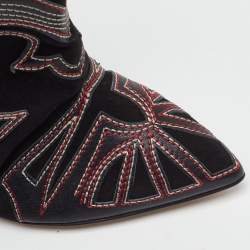 Pre Owned Isabel Marant Black Embroidered Suede and Leather Betty Ankle Boots Size 38