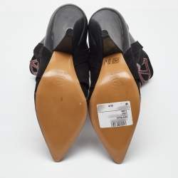 Pre Owned Isabel Marant Black Embroidered Suede and Leather Betty Ankle Boots Size 38