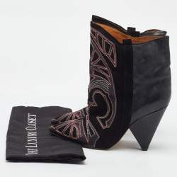 Pre Owned Isabel Marant Black Embroidered Suede and Leather Betty Ankle Boots Size 38